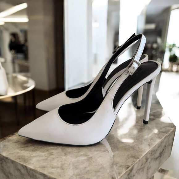 TONY BIANCO White Leather Slingbacks Heels Size US 7.5 - Picture 1 of 14